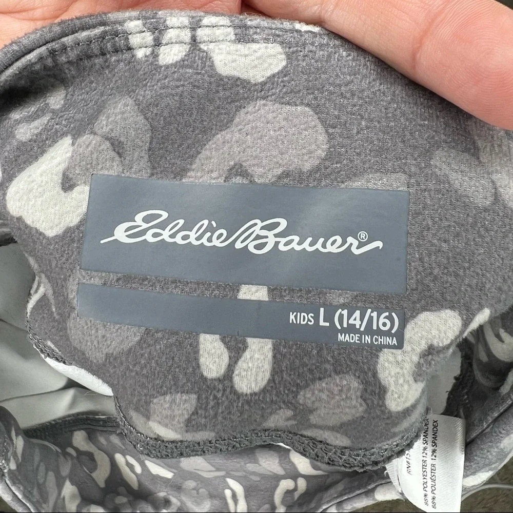 Eddie Bauer Girls Leggings Large Gray Leopard Print Activewear Yoga Tights L